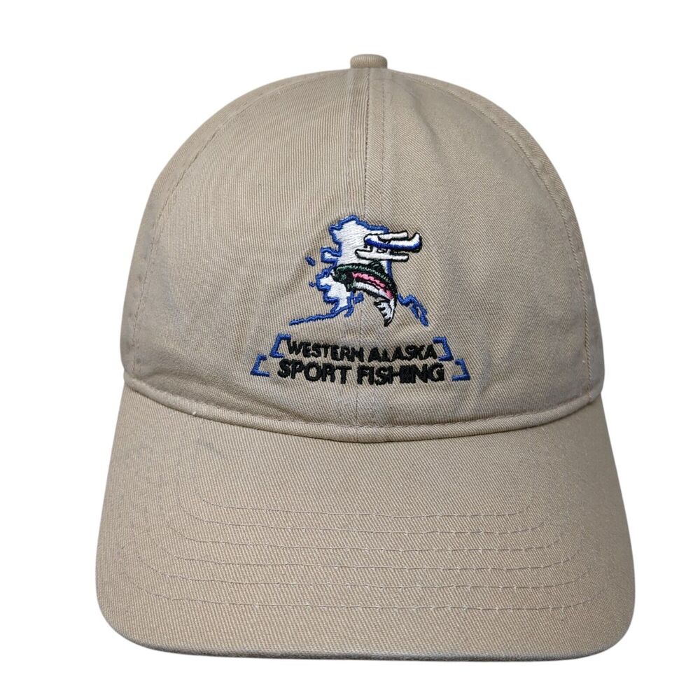 Western Alaska Sport Fishing Slideback Hat Tan OS Adjustable Embroidered Ivory